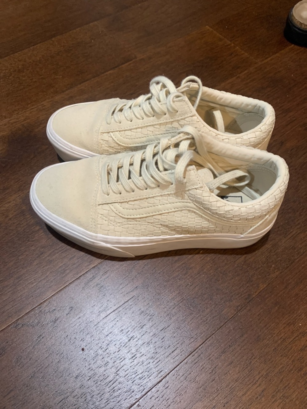 Vans Cream Low-Top Woven-Detail Sneakers